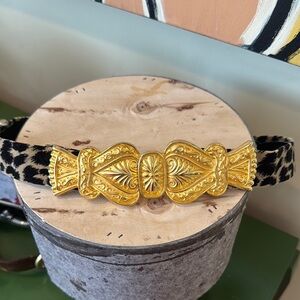 Gay Boyer New York vintage animal print belt  black and tan with gold buckle